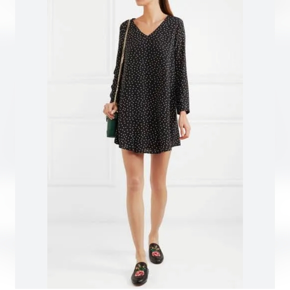Madewell  Star-print Silk Crepe de Chine A-Line Mini Dres  Black XXS - Picture 1 of 13
